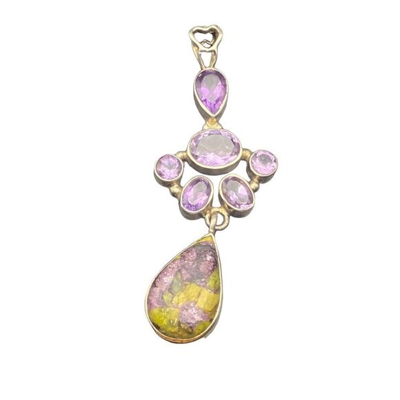 Amethyst Atlantisite Pendant with sterling silver 925 with multiple gems and dro - Picture 3 of 9